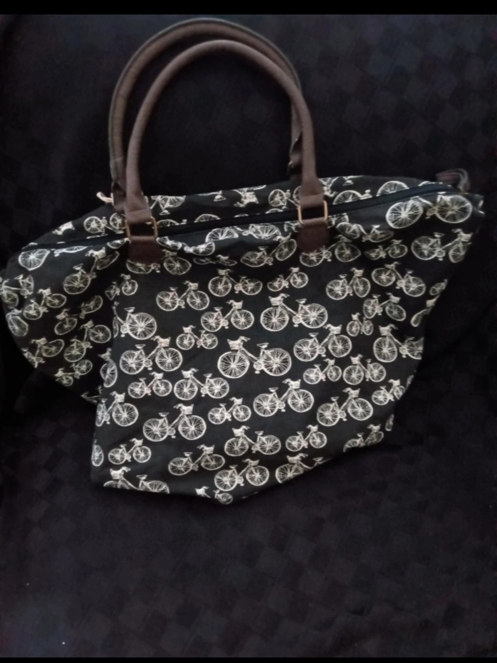 Canvas Bicycle Print Tote Bag in Black and White
